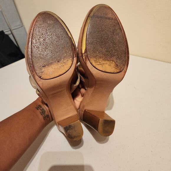 Coach Sz 8.5 Kensington Open Toe Slingback Platform Sandals Tan Leather Boho - Picture 7 of 10